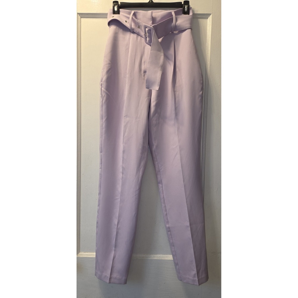 MESHKI Womens Purple Pleated Solid Dress Pants Trousers Regular Belt  Size S